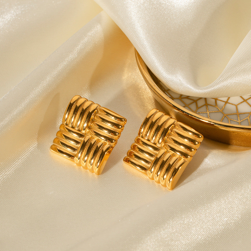 Gold And Silver Square Cross Earrings