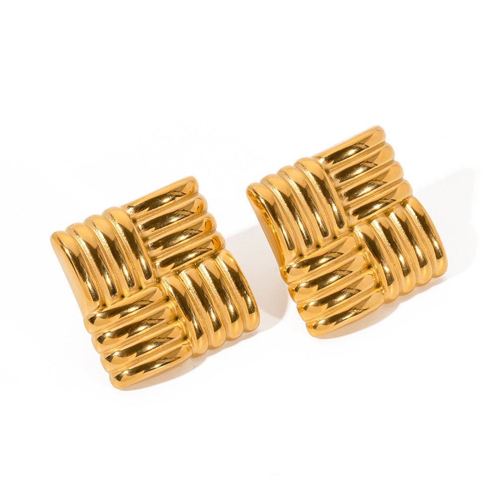 Gold And Silver Square Cross Earrings