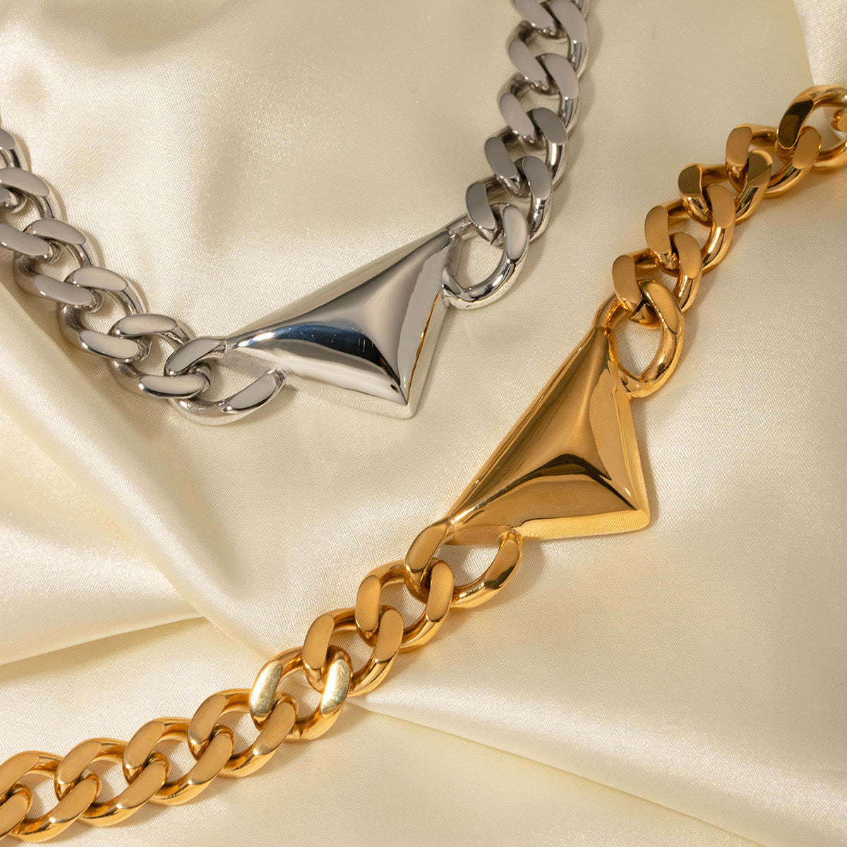 Gold Silver Triangle Thick Chain Necklace