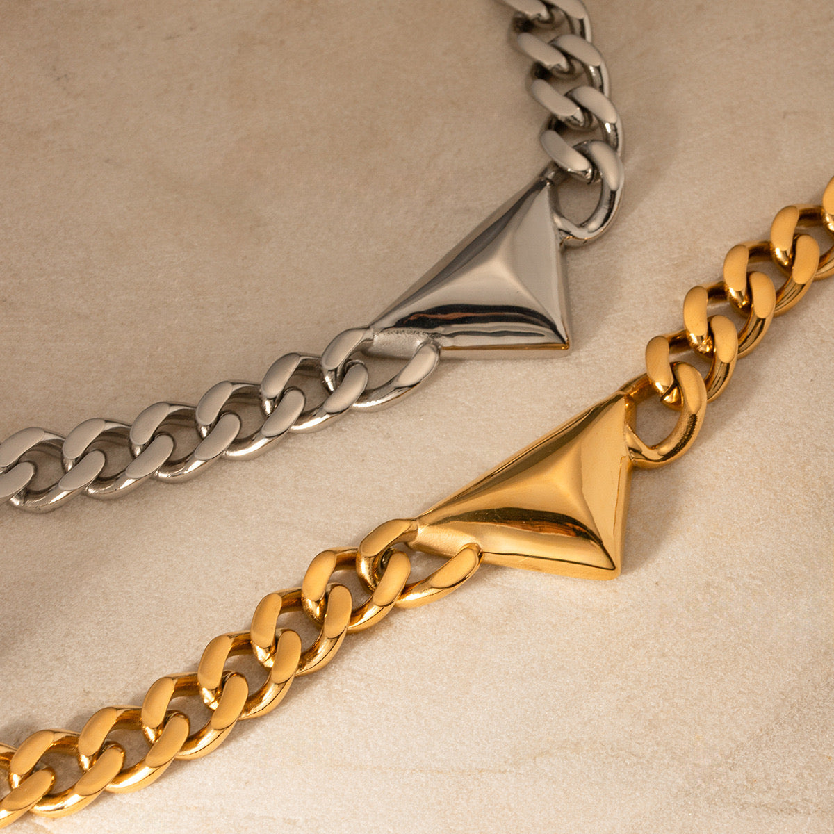 Gold Silver Triangle Thick Chain Necklace