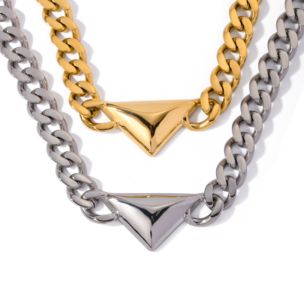 Gold Silver Triangle Thick Chain Necklace