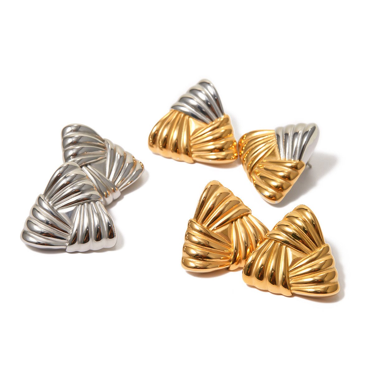 Gold And Silver Mixed Color Triangular Earrings