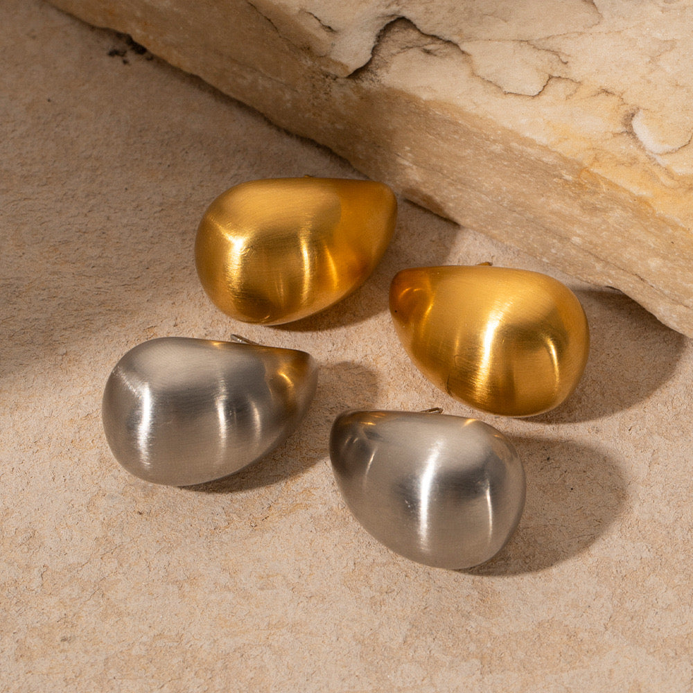 Gold Silver Stone Curved Earrings