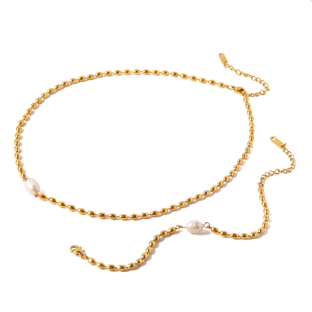 Premium Oval Pearl Gold Necklace