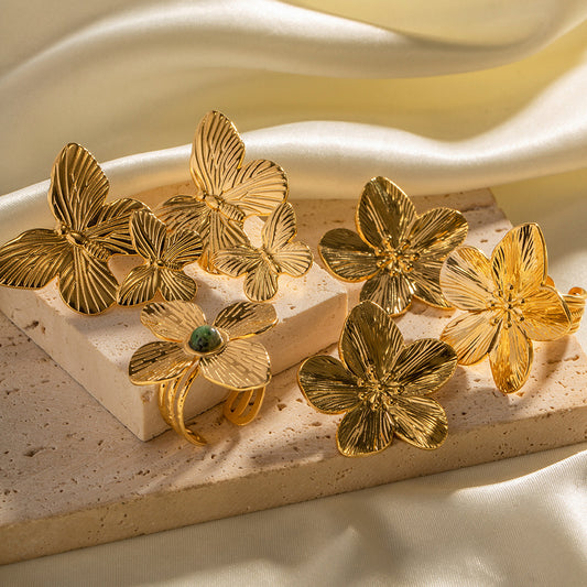 High-End Beautiful Butterfly Flower Gold Earrings