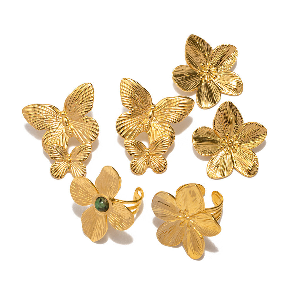 High-End Beautiful Butterfly Flower Gold Earrings