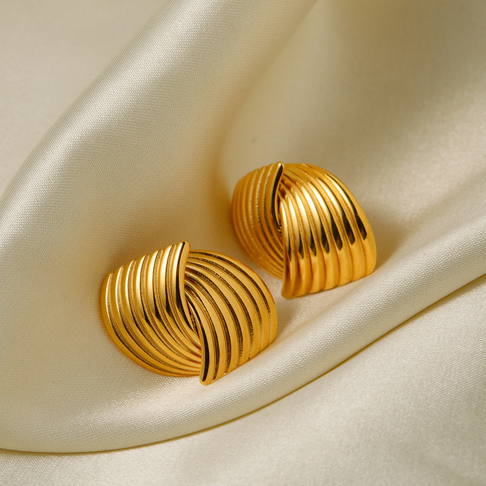 Premium Gold Striped Patchwork Earrings