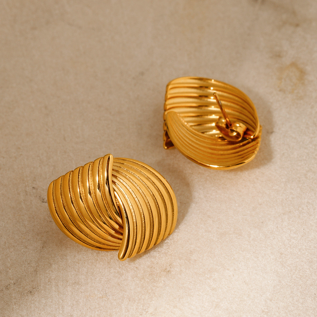 Premium Gold Striped Patchwork Earrings