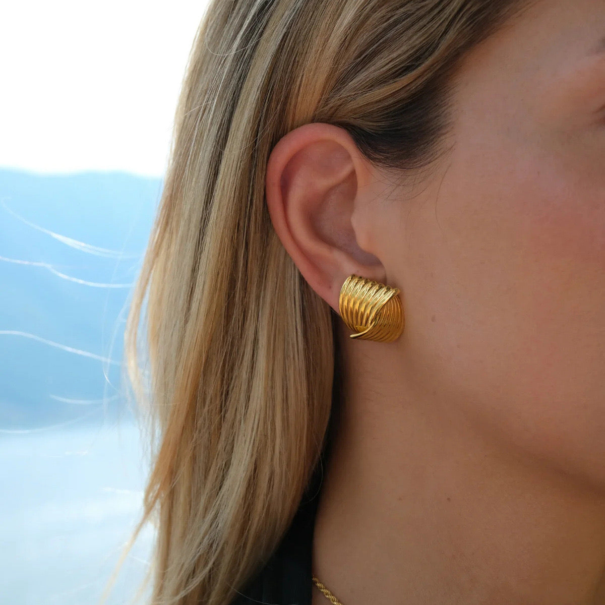 Premium Gold Striped Patchwork Earrings