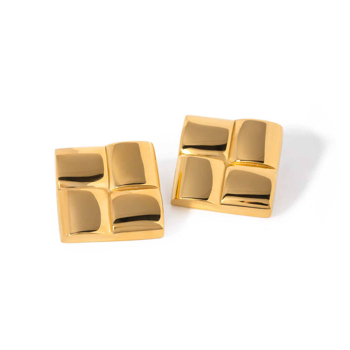 Premium Gold Small Square Patchwork Earrings