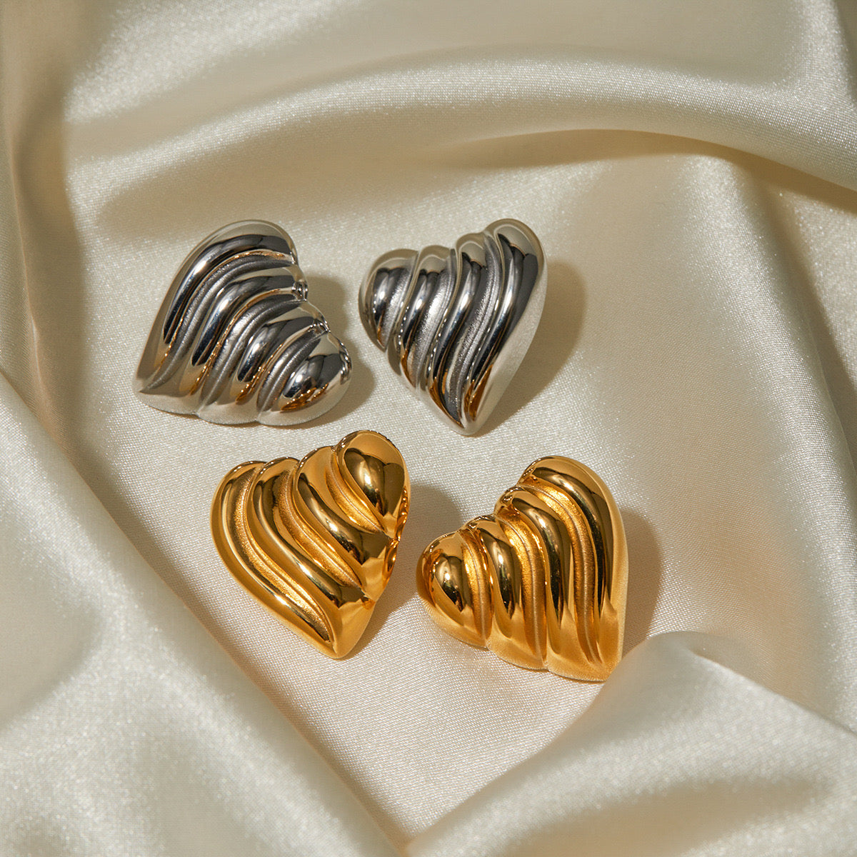 Premium Gold And Silver Striped Love Earrings