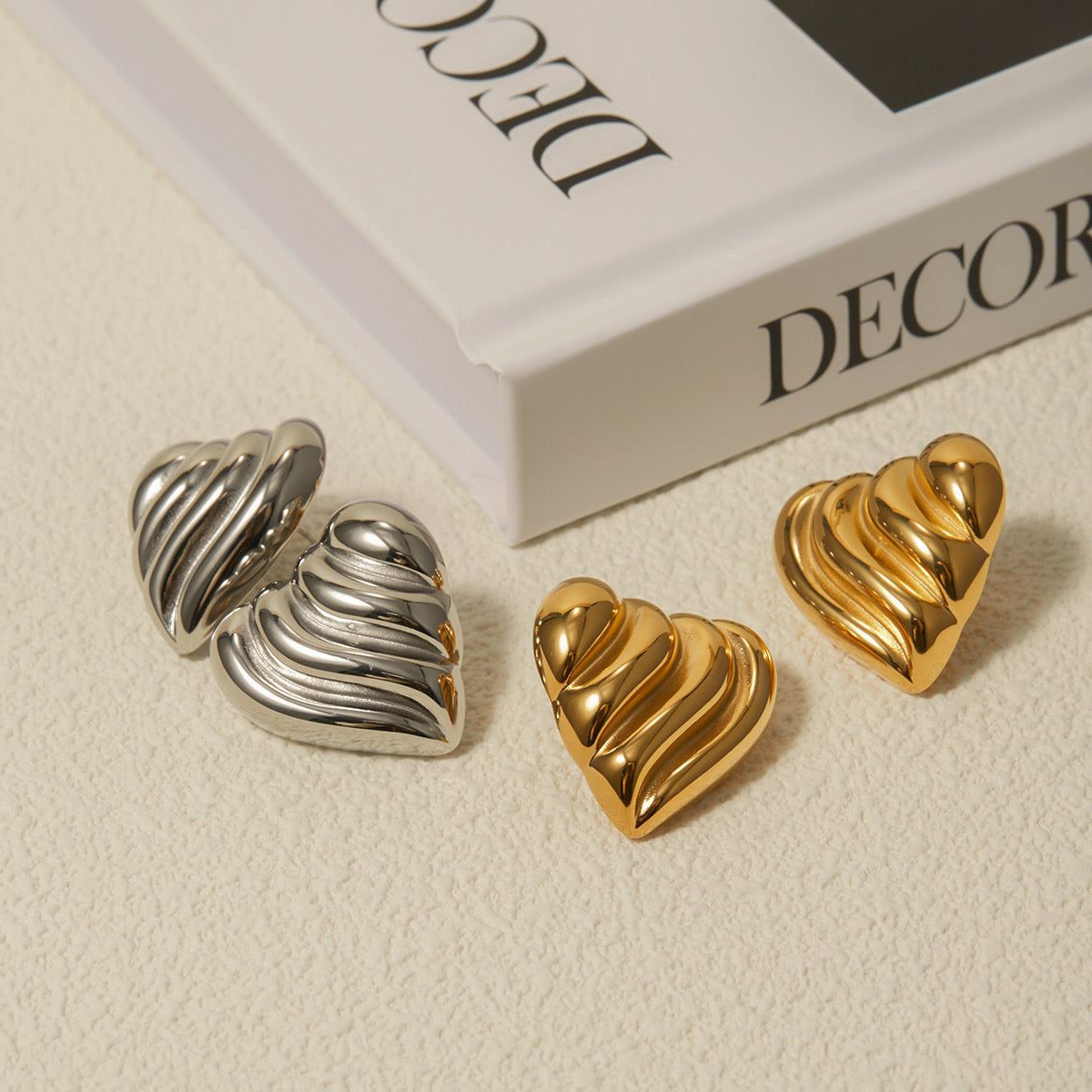 Premium Gold And Silver Striped Love Earrings