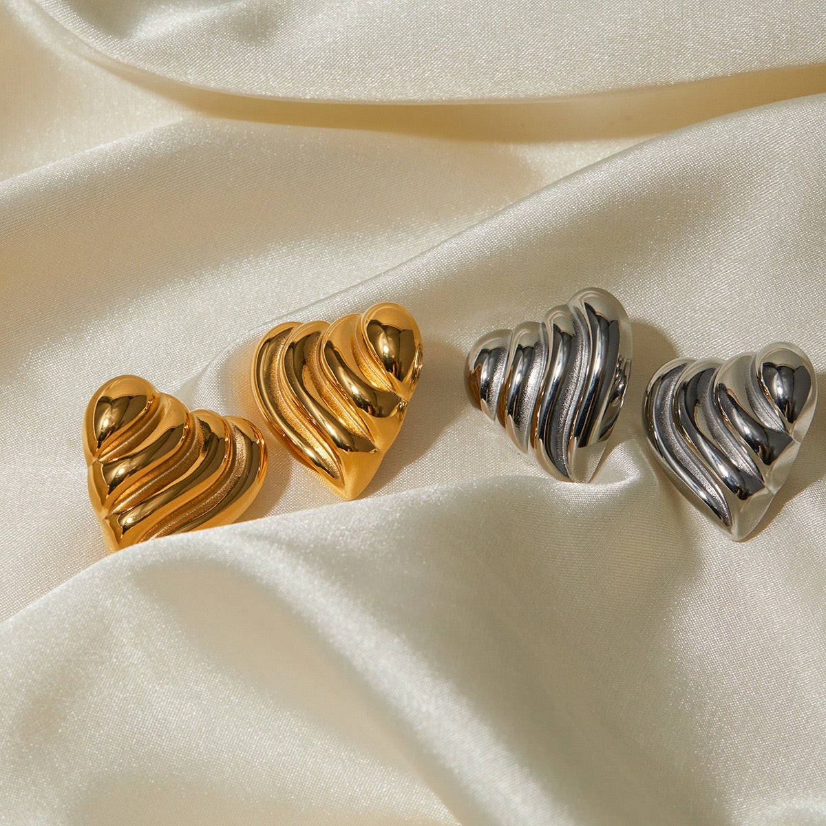 Premium Gold And Silver Striped Love Earrings