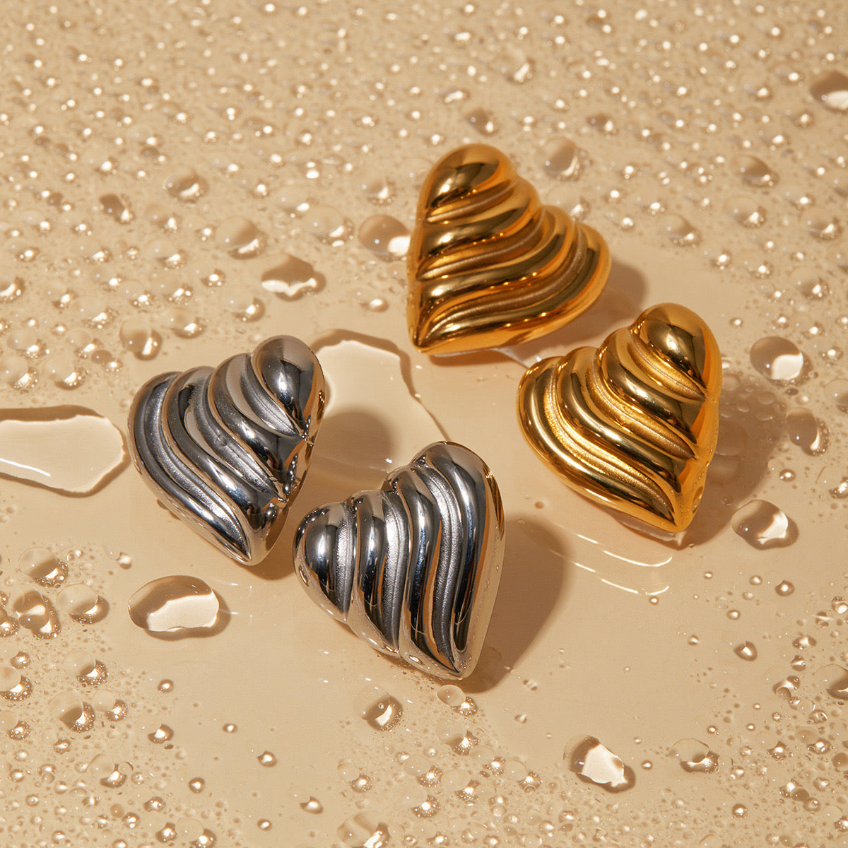 Premium Gold And Silver Striped Love Earrings