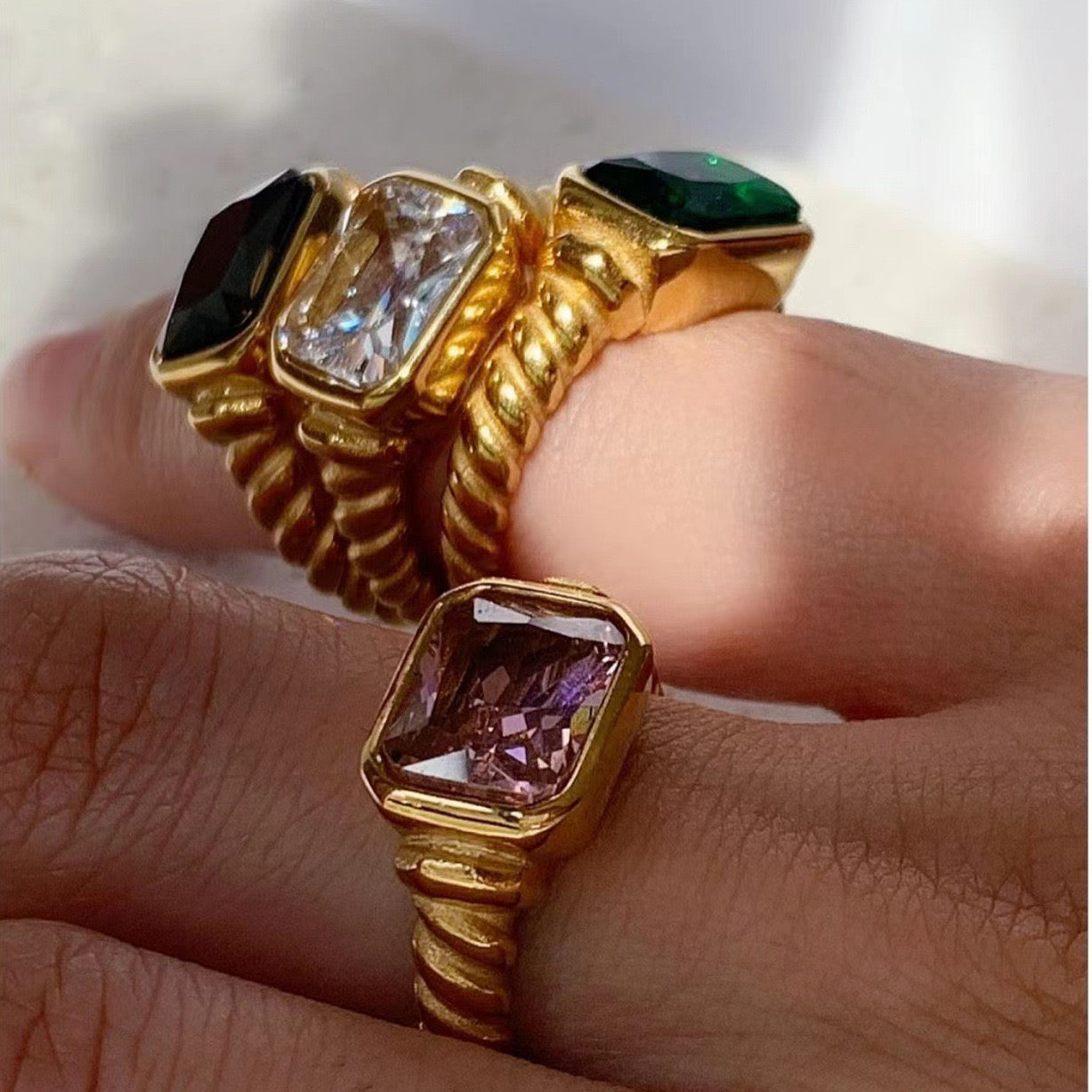 Premium Gold Purple And Green Gemstone Ring