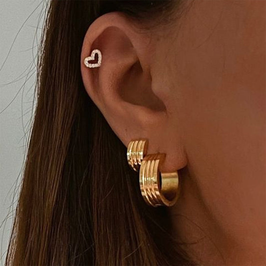 Love Semicircle Stripe Retro Size Diamond Earrings Girls Temperament Simple Personalized Ear Jewelry