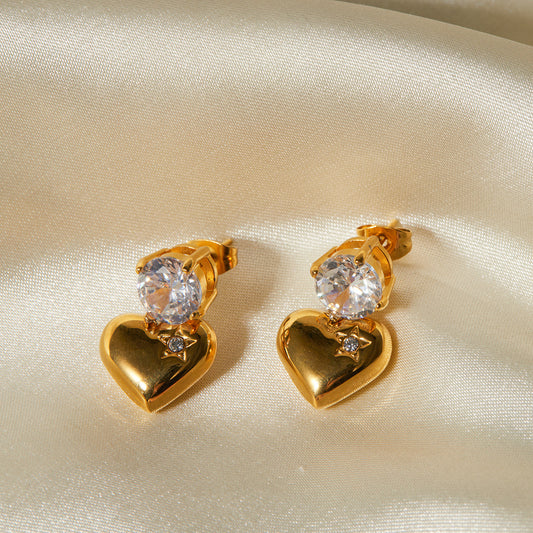 Advanced New Simple Love Diamond Niche Earrings Small Exquisite Fashion Gold Earrings