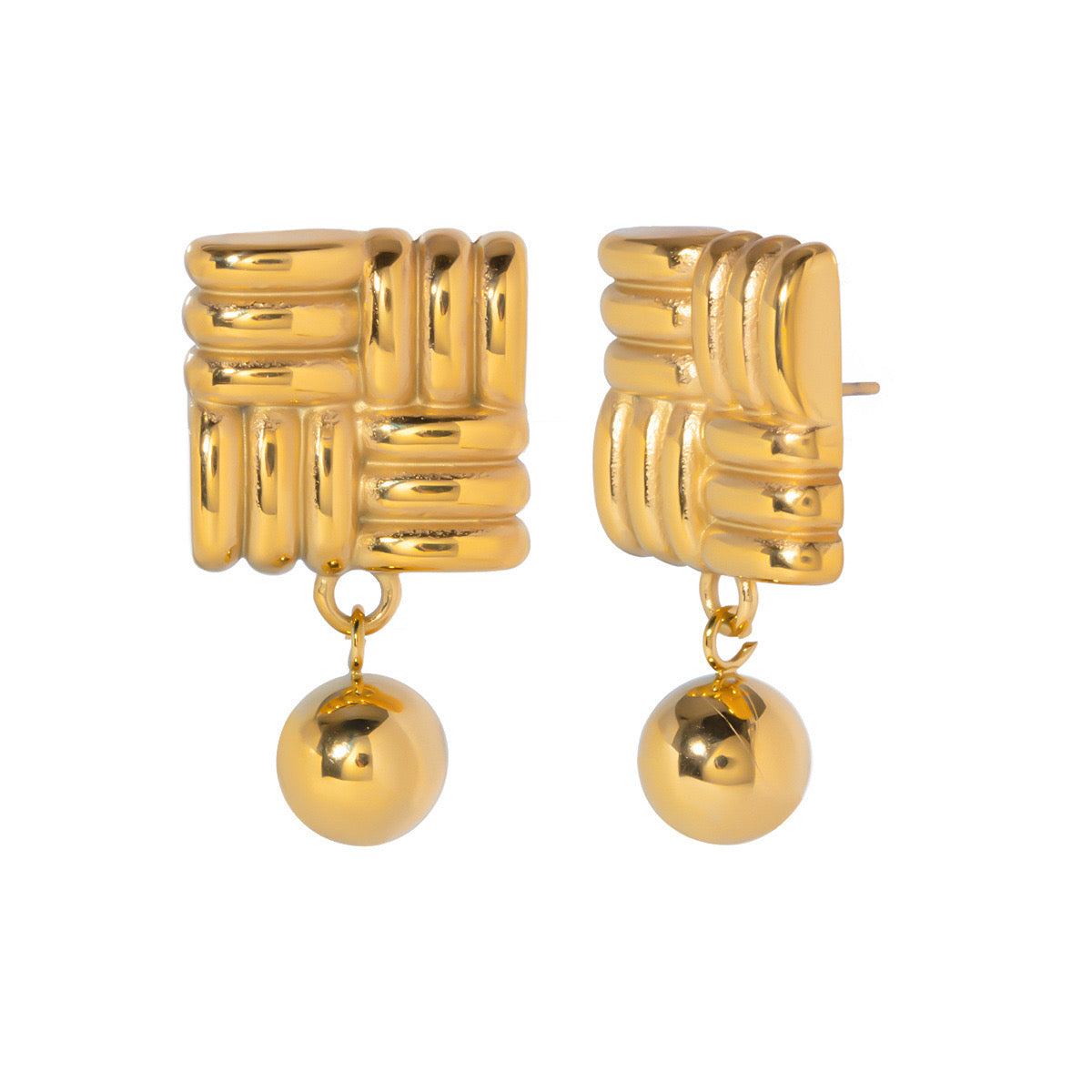 High-End New Niche Square Striped Biscuit Earrings Small And Exquisite Fashionable Gold Earrings