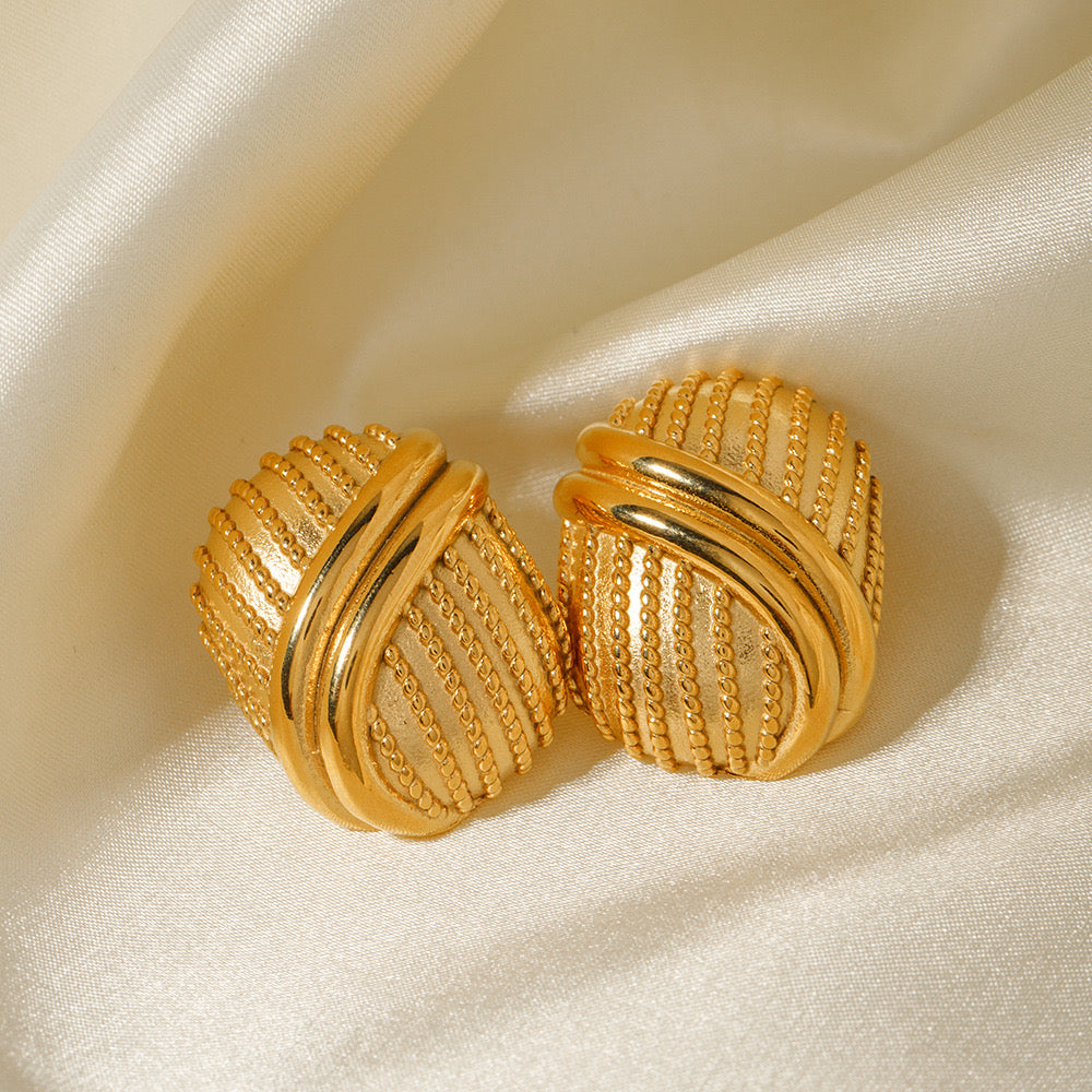 Light Luxury High-Grade Gold Beads Wrapped Around Braided Round Shiny Niche Design Metal Earrings