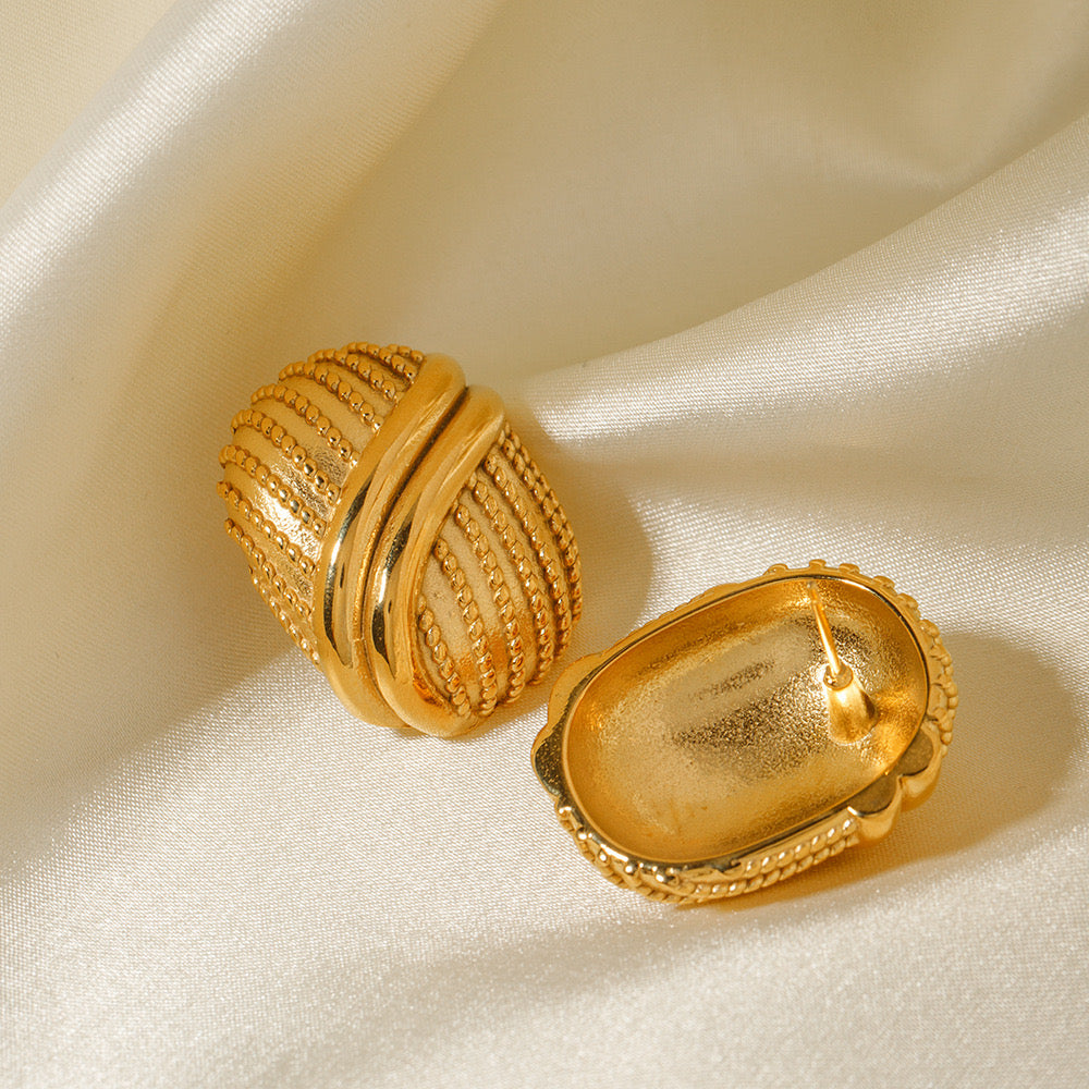 Light Luxury High-Grade Gold Beads Wrapped Around Braided Round Shiny Niche Design Metal Earrings