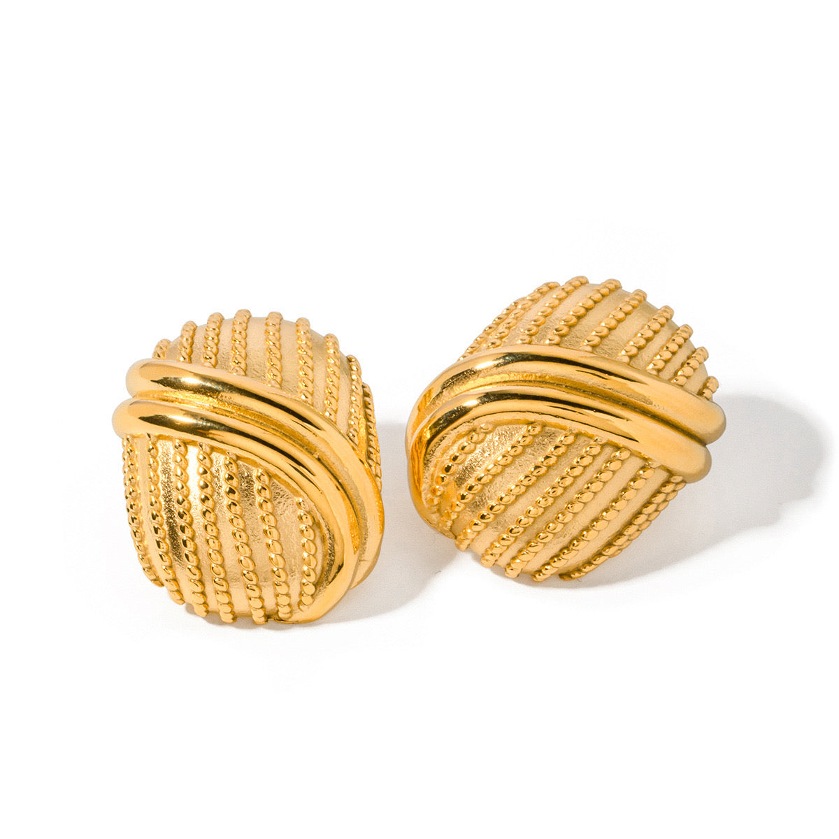 Light Luxury High-Grade Gold Beads Wrapped Around Braided Round Shiny Niche Design Metal Earrings