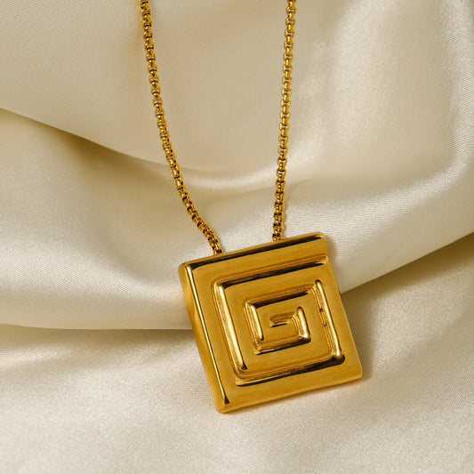 Light Luxury High-End Golden Square Maze Shiny Niche Design Metal Earrings Necklace