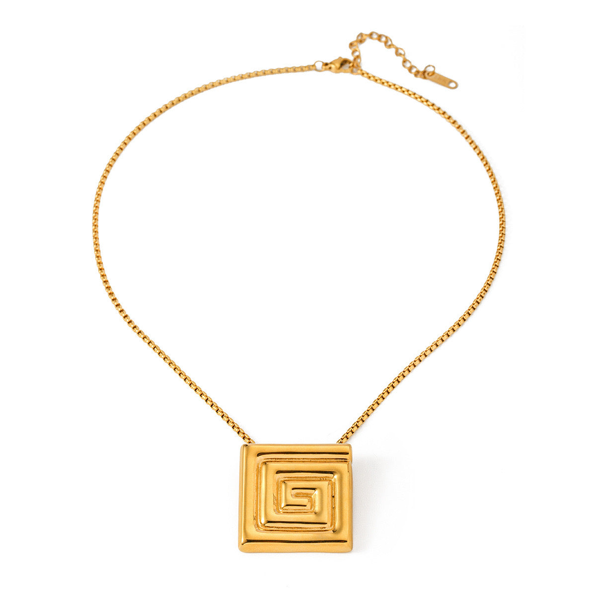 Light Luxury High-End Golden Square Maze Shiny Niche Design Metal Earrings Necklace