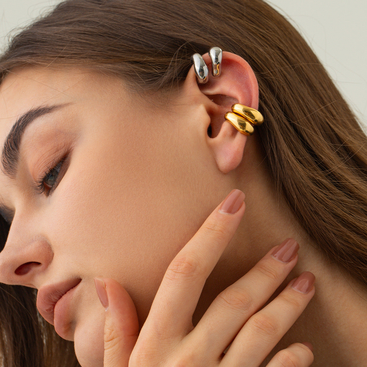 Light Luxury High-End Golden Square Shiny Niche Design Metal Earrings And Ear Clips