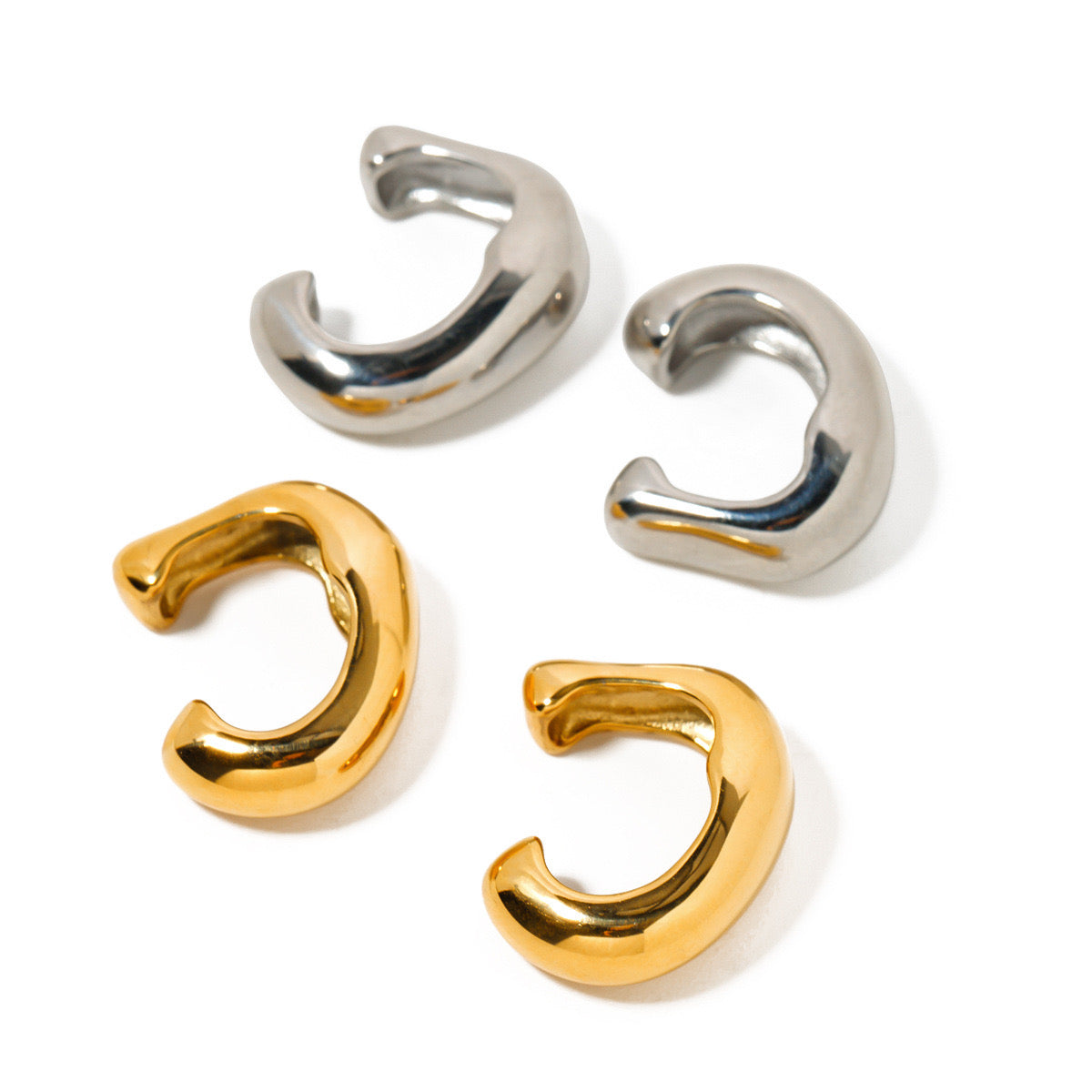 Light Luxury High-End Golden Square Shiny Niche Design Metal Earrings And Ear Clips