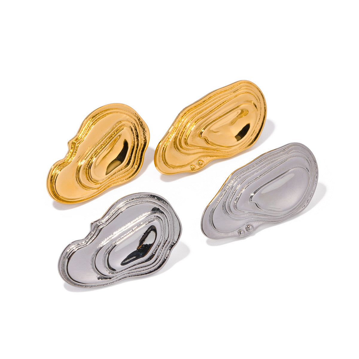 Light Luxury High-End Gold And Silver Striped Wavy Shiny Niche Design Metal Earrings