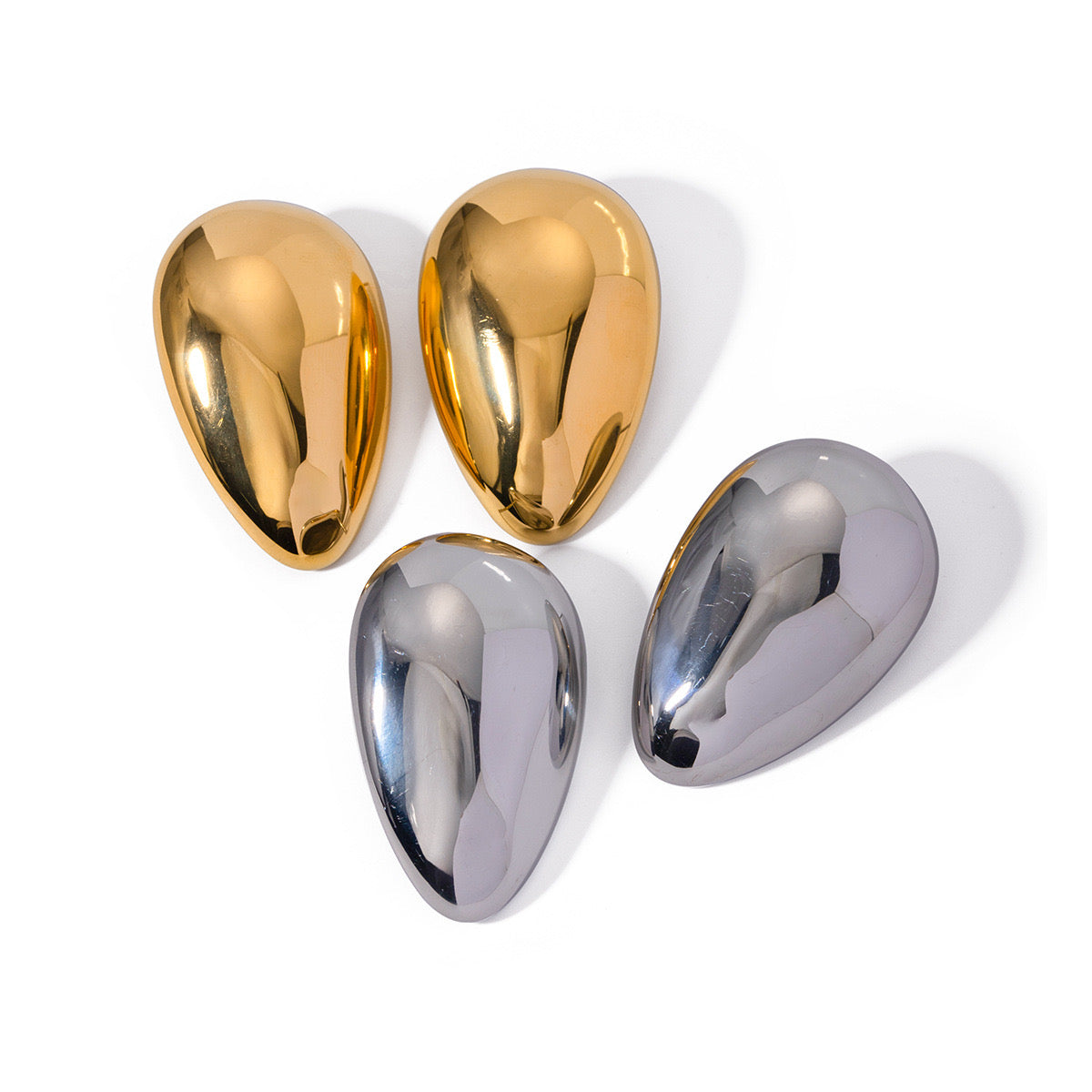 Light Luxury High-End Gold And Silver Drop-Shaped Shiny Niche Design Metal Earrings