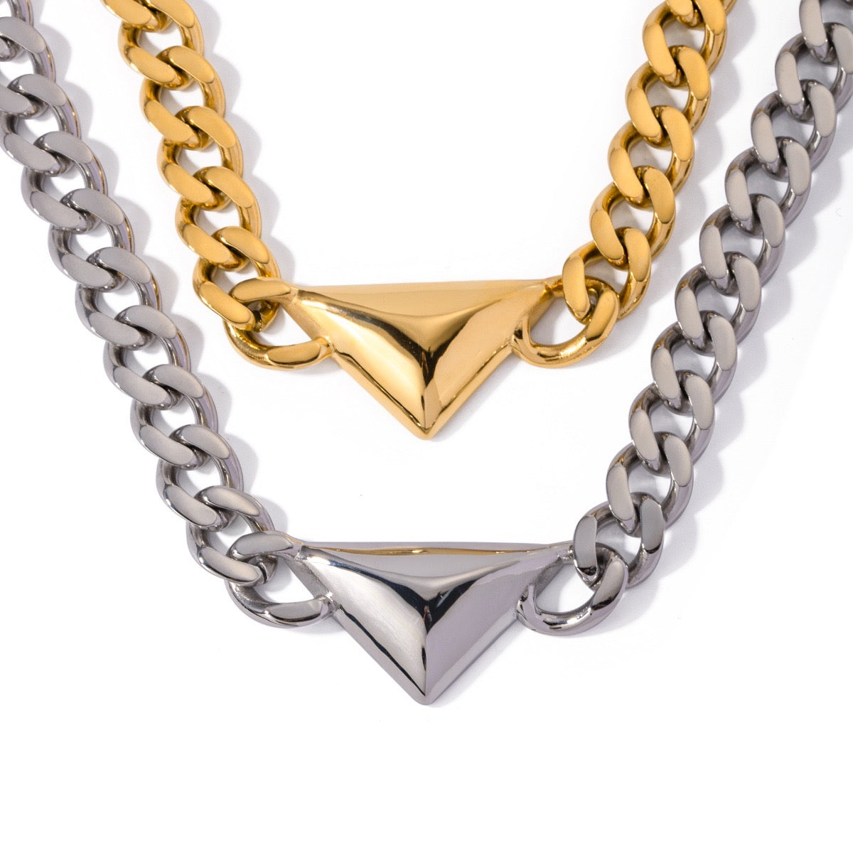 High-End New Gold And Silver Triangle Light Luxury Fashion Personality Necklace