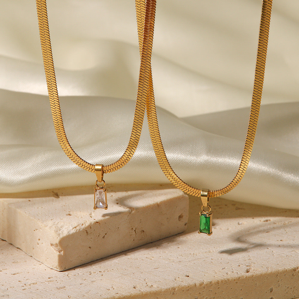 Premium Square Gem Necklace Thick Chain