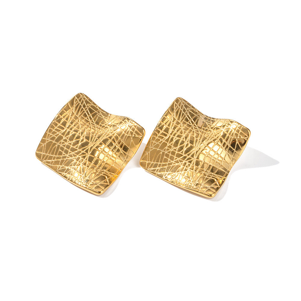 Versatile, Niche Design, High-End, Luxury, Wavy Square Earrings