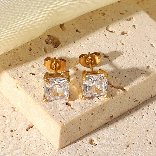 Versatile Niche Design, High-End, Luxury, Square Large Rhinestone Earrings