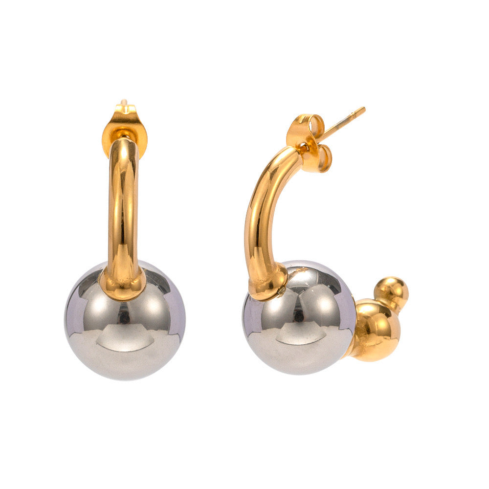 New Light Luxury Heavy Industry High Quality Curved Ball Earrings