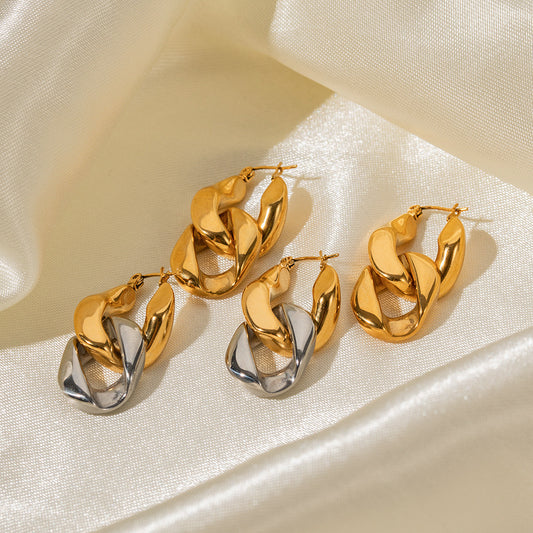 New Style Golden Glossy Twist Earrings For Women, Small And High-End