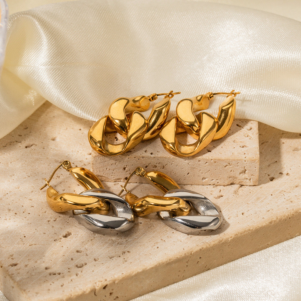 New Style Golden Glossy Twist Earrings For Women, Small And High-End