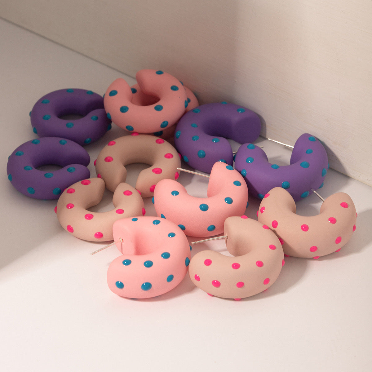 High-End Light Luxury Simple Fashion Purple Pink Donut Earrings