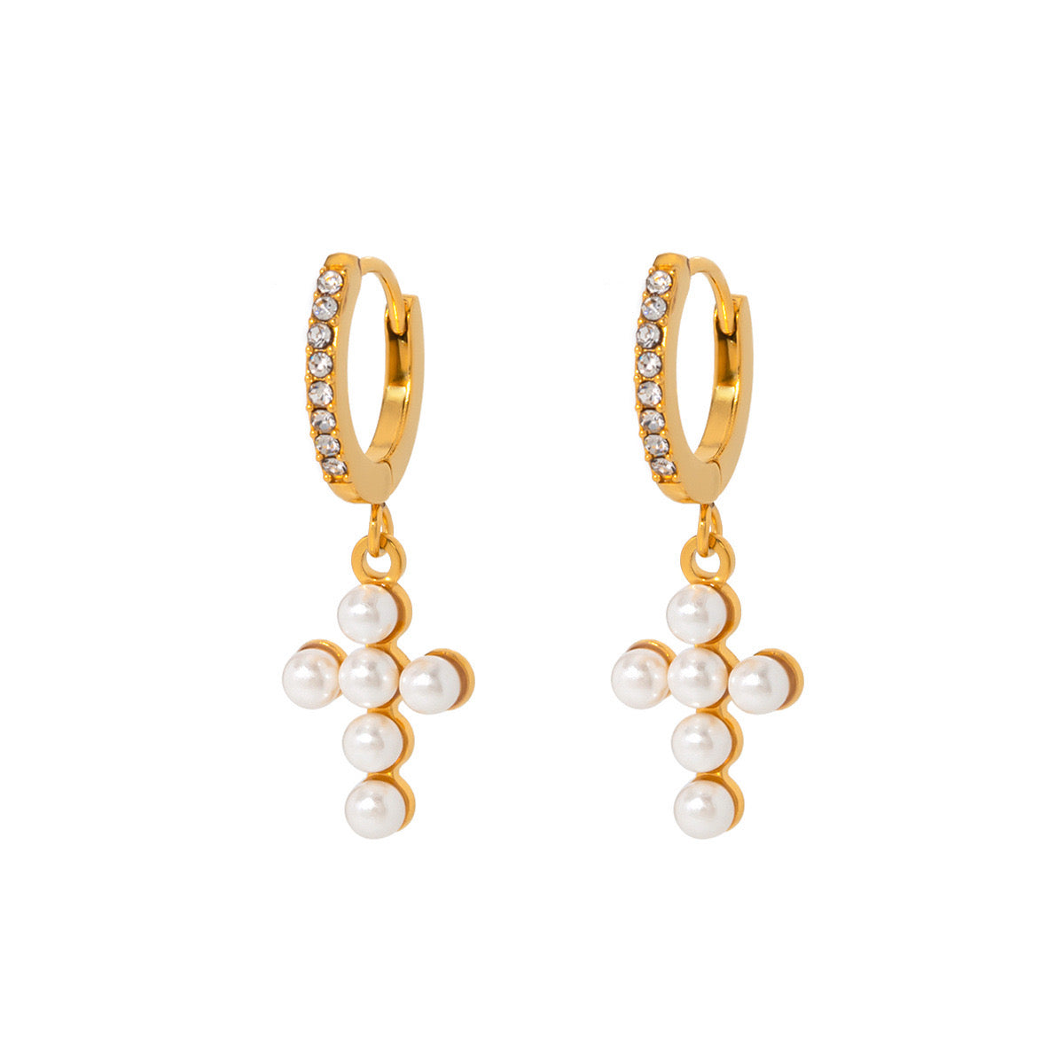 High-End Light Luxury Simple Fashion Pearl Cross Earrings