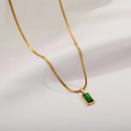 Premium Green Square Gemstone Necklace