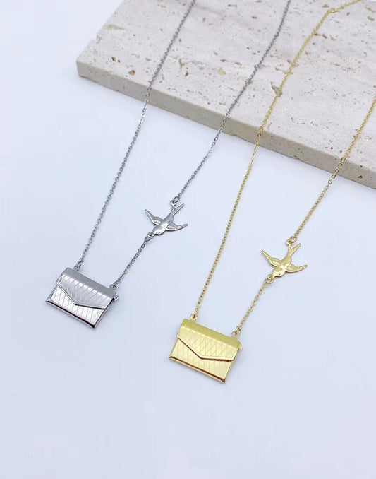 Premium Metal Bird Envelope Necklace