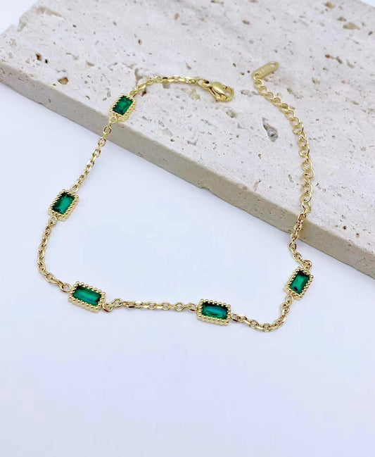 Premium Metal Green Square Stone Bracelet